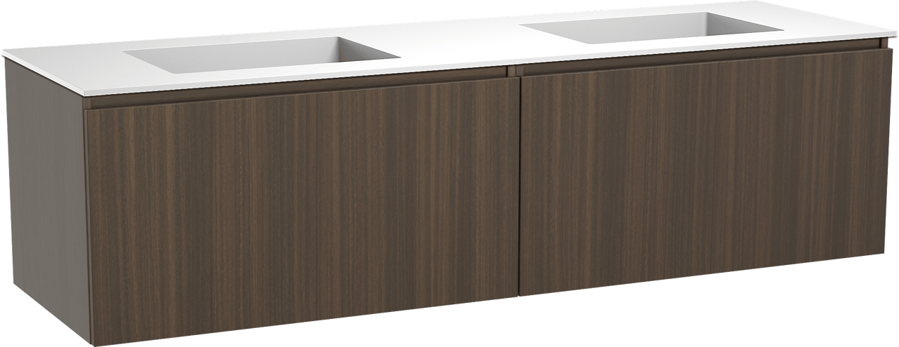 Balmani Sfera meuble salle de bains suspendu 180 x 55 cm eucalyptus avec Tablo Stretto double vasque en solid surface blanc mat