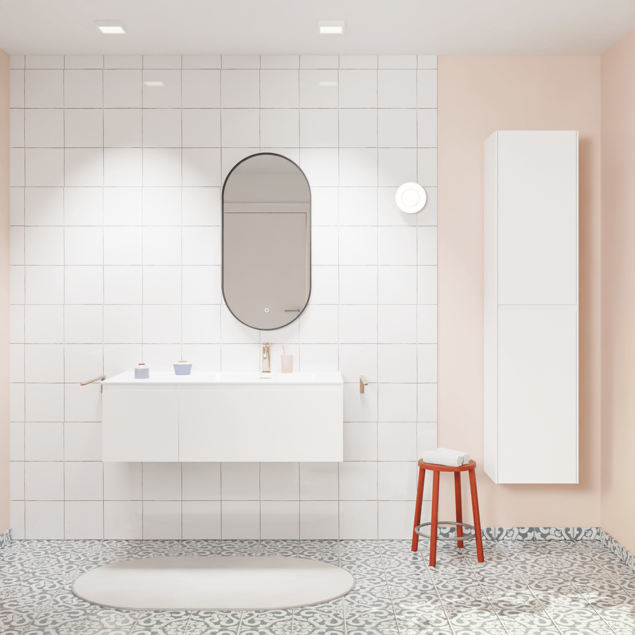 Storke Edge meuble salle de bains suspendu 110 x 52 cm blanc brillant avec Mata plan vasque asymétrique à droite en solid surface blanc mat