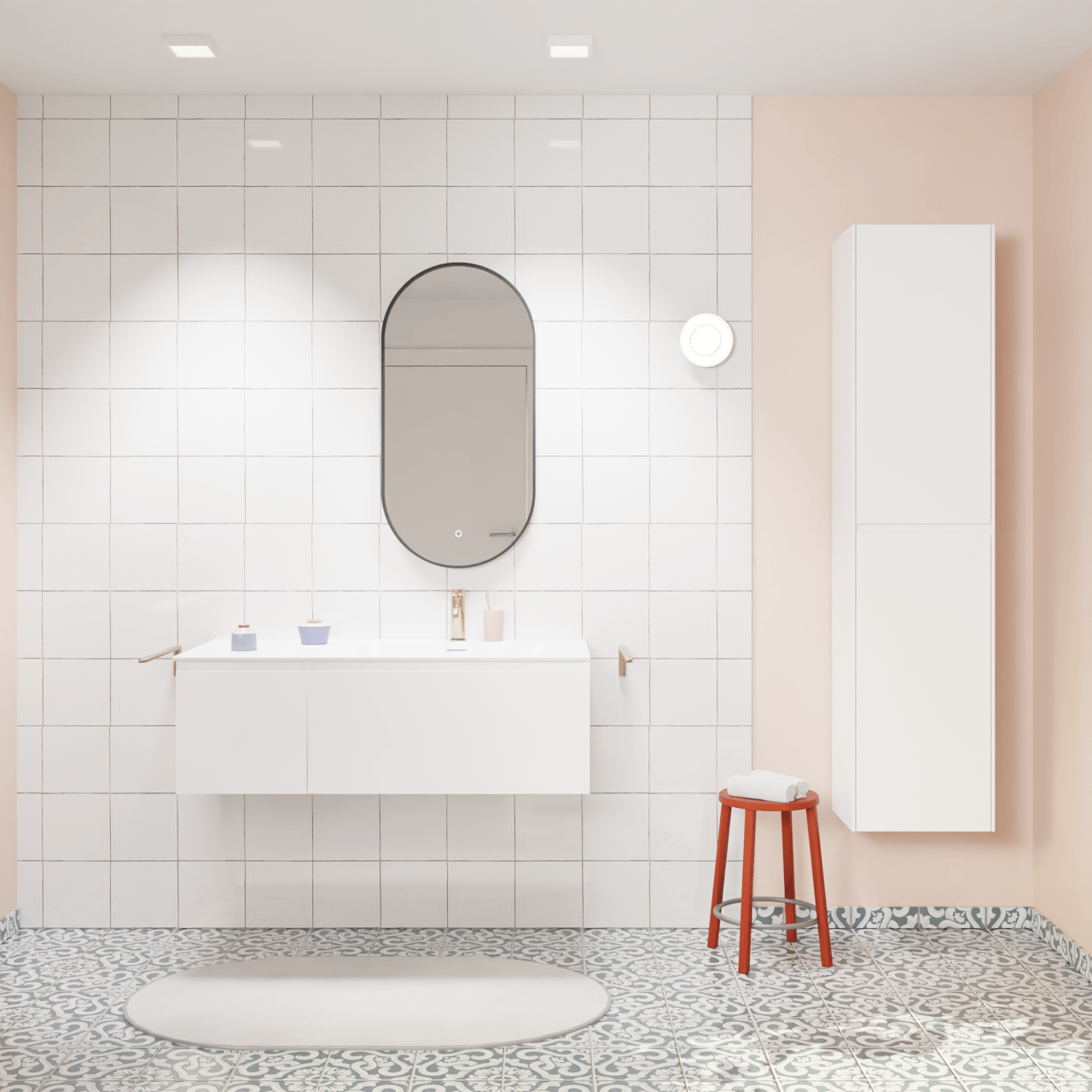 Storke Edge zwevend badkamermeubel 110 x 52 cm glanzend wit met Mata asymmetrisch rechtse wastafel in solid surface mat wit