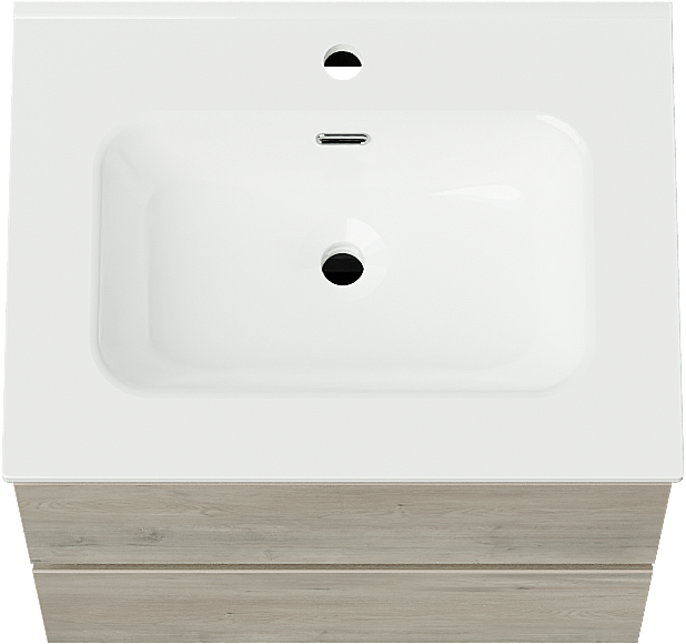 Linie Lado meuble salle de bains suspendu 60 x 46 cm chêne gris avec Baro plan simple en porcelaine blanc brillant