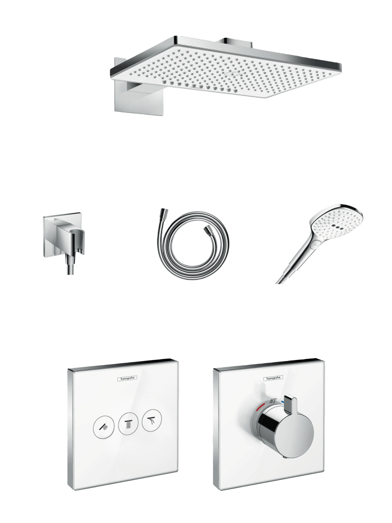 Hansgrohe Showerselect Duschsystem: Unterputz, Rechteckiger Duschkopf, 46 cm Chrom glänzend