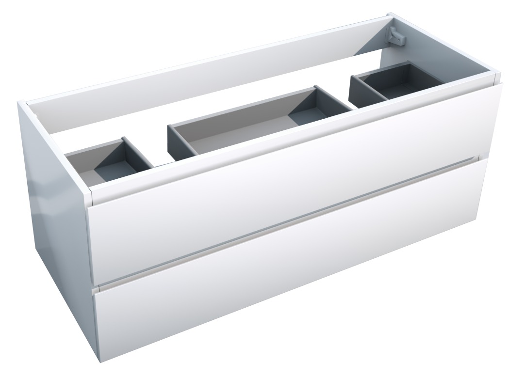 Storke Delta zwevende wastafelonderkast 120 x 48 cm glanzend wit 2 lades 2 sifonuitsparingen