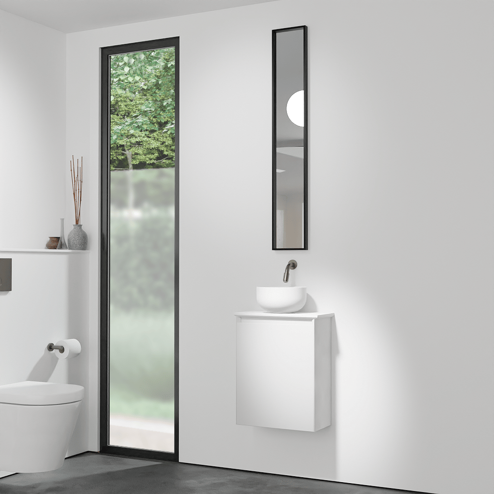 Balmani Mitra zwevend toiletmeubel 42 x 21 cm mat wit met Facetta tablet en Bowl waskom in matte Solid Surface