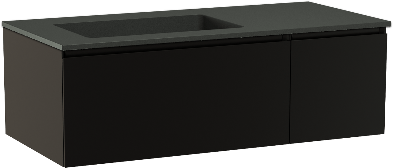Storke Edge meuble salle de bains suspendu 110 x 52 cm noir mat avec Scuro plan vasque asymétrique à gauche en quartz noir mat