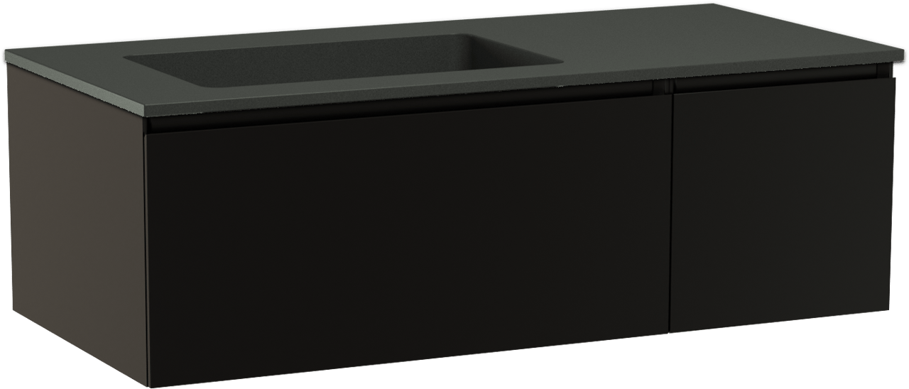 Storke Edge meuble salle de bains suspendu 110 x 52 cm noir mat avec Scuro plan vasque asymétrique à gauche en quartz noir mat