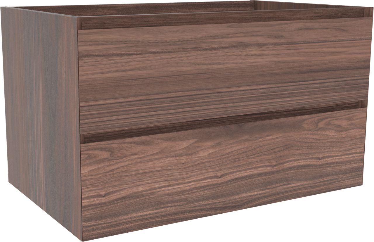 Balmani Mitra hängender Waschbeckenunterschrank: 90 x 55 cm, Nussbaum, Furnierholz, 2 Schubladen