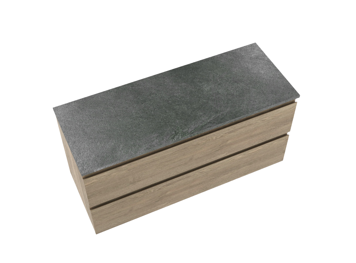 Linie Lado zwevend badmeubel 120 x 46 cm grijs eiken met Lado enkel of dubbel wastafelblad in melamine grijze leisteen