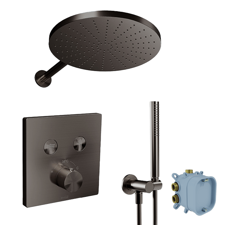 Blaufoss Smartbox Switch-line robinet thermostatique Colonne de douche de pluie encastré avec douche de tête 30 cm Brushed GunMetal