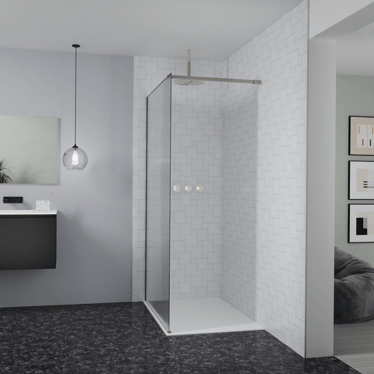 Balmani Modular douche à l'italienne: 120 x 200 cm, Ribs, avec coating, Profil Brushed CoolMetal