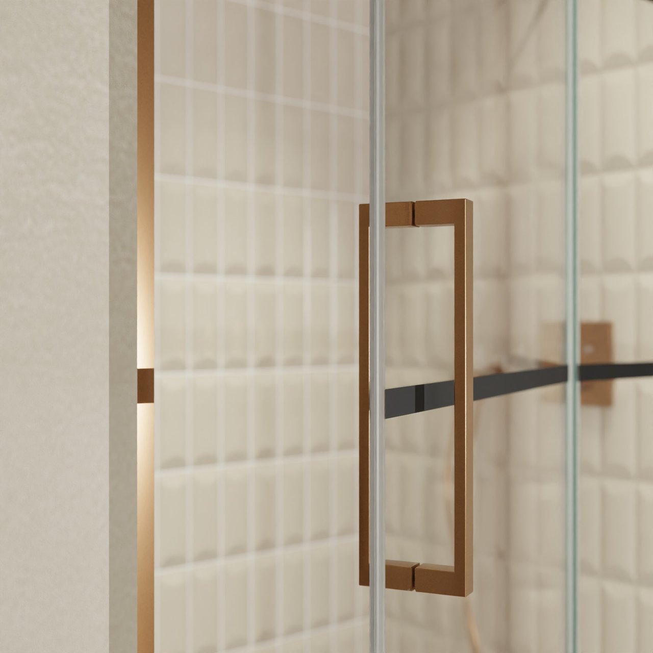 Balmani Senses Design douche draaideur rechts 140 cm x 210 cm Lined glas, Brushed Rosegold profielen