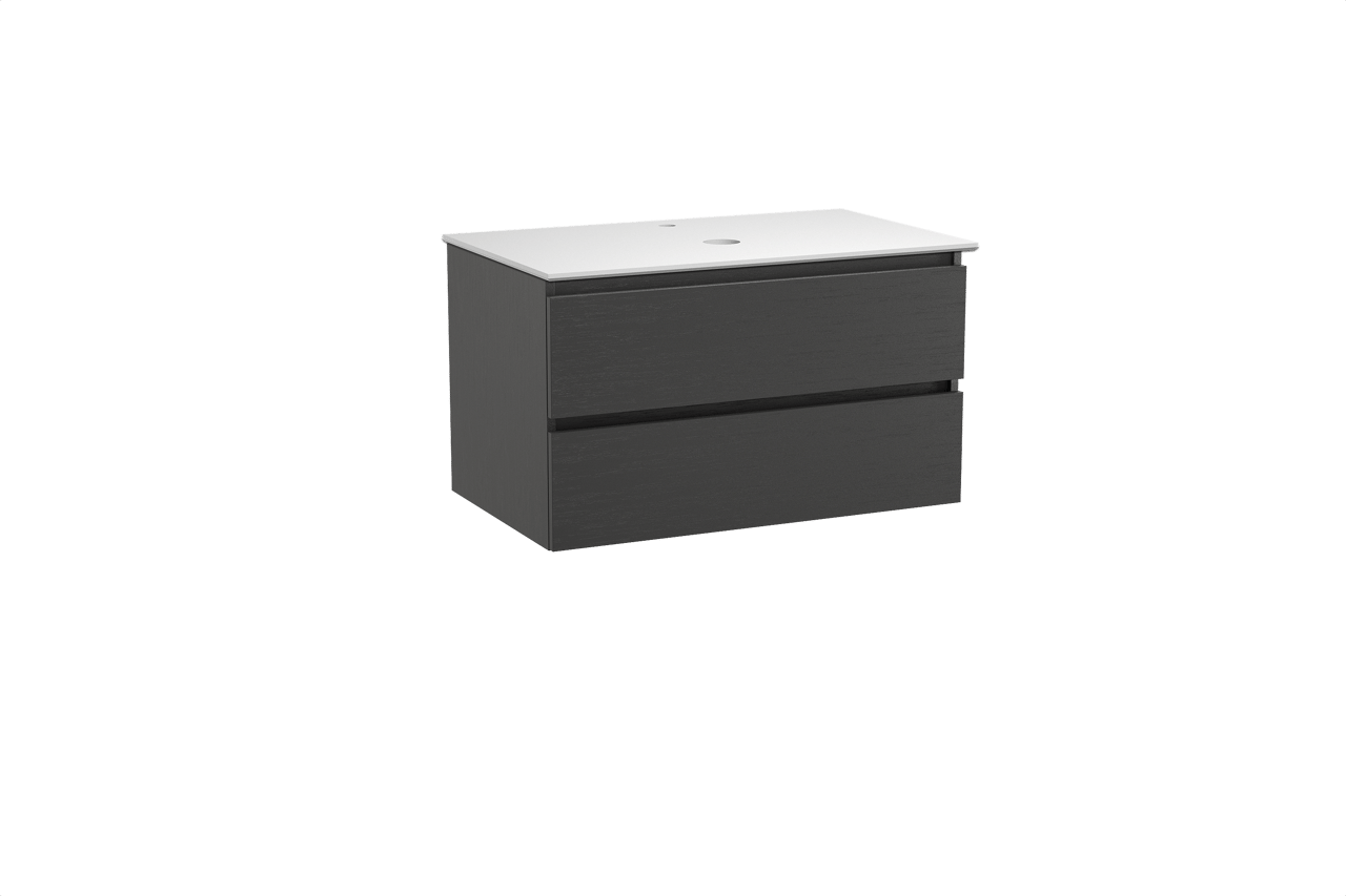 Balmani Lucida meuble salle de bains suspendu 90 x 55 cm chêne noir avec Facetta tablette simple en solid surface blanc mat