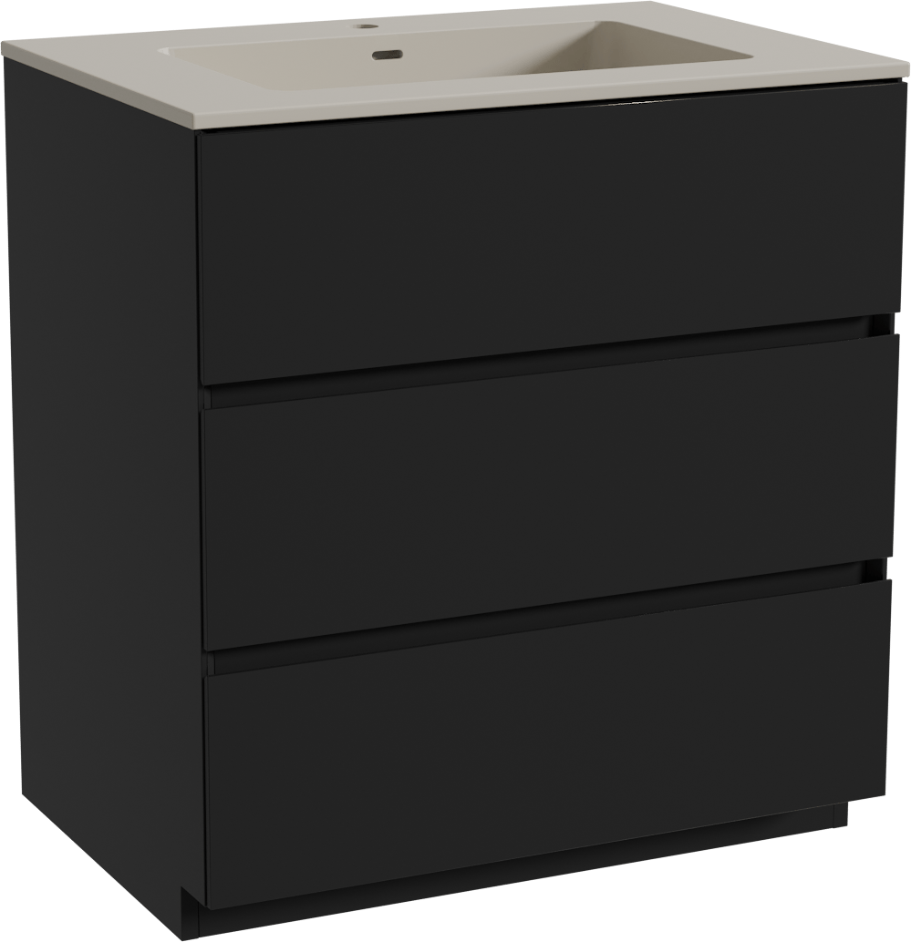 Storke Edge freistehendes Möbelstück Set: 75 x 52 cm, Schwarz matt, mit Diva Einzelwaschtisch, Top Solid Seidengrau