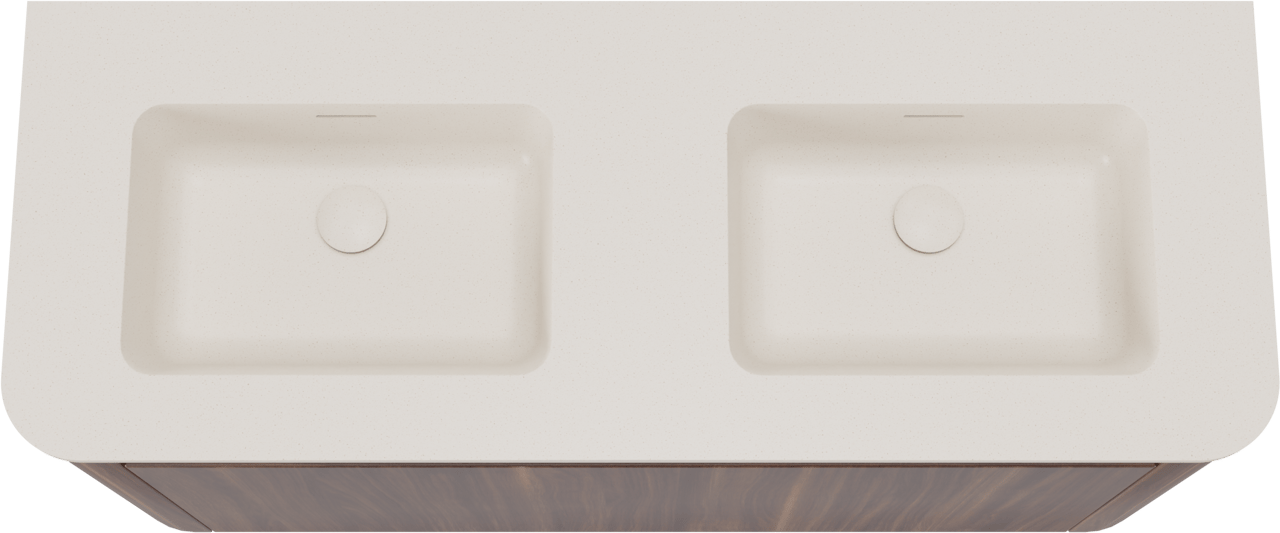 Storke Soft meuble salle de bains suspendu 120 x 46 cm noyer avec Mata Soft double vasque en Solid Surface beige granite