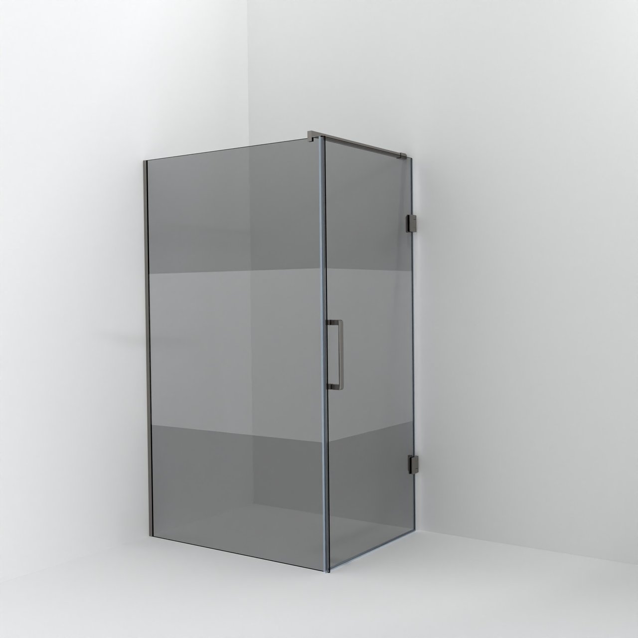 Balmani Modular douche à l'italienne avec porte: 120 x 200 cm avec porte 90 cm, Verre fumé avec bande matte avec coating, Profil Brushed Inox