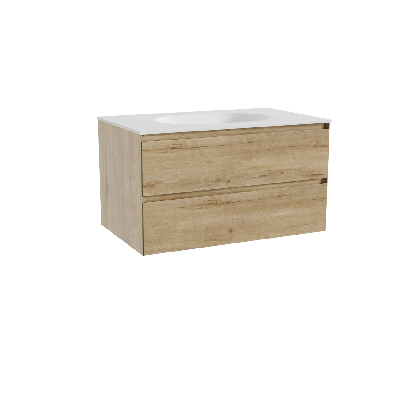 Balmani Mitra meuble salle de bains suspendu 90 x 55 cm chêne brut avec Tablo Oval plan simple en solid surface blanc mat