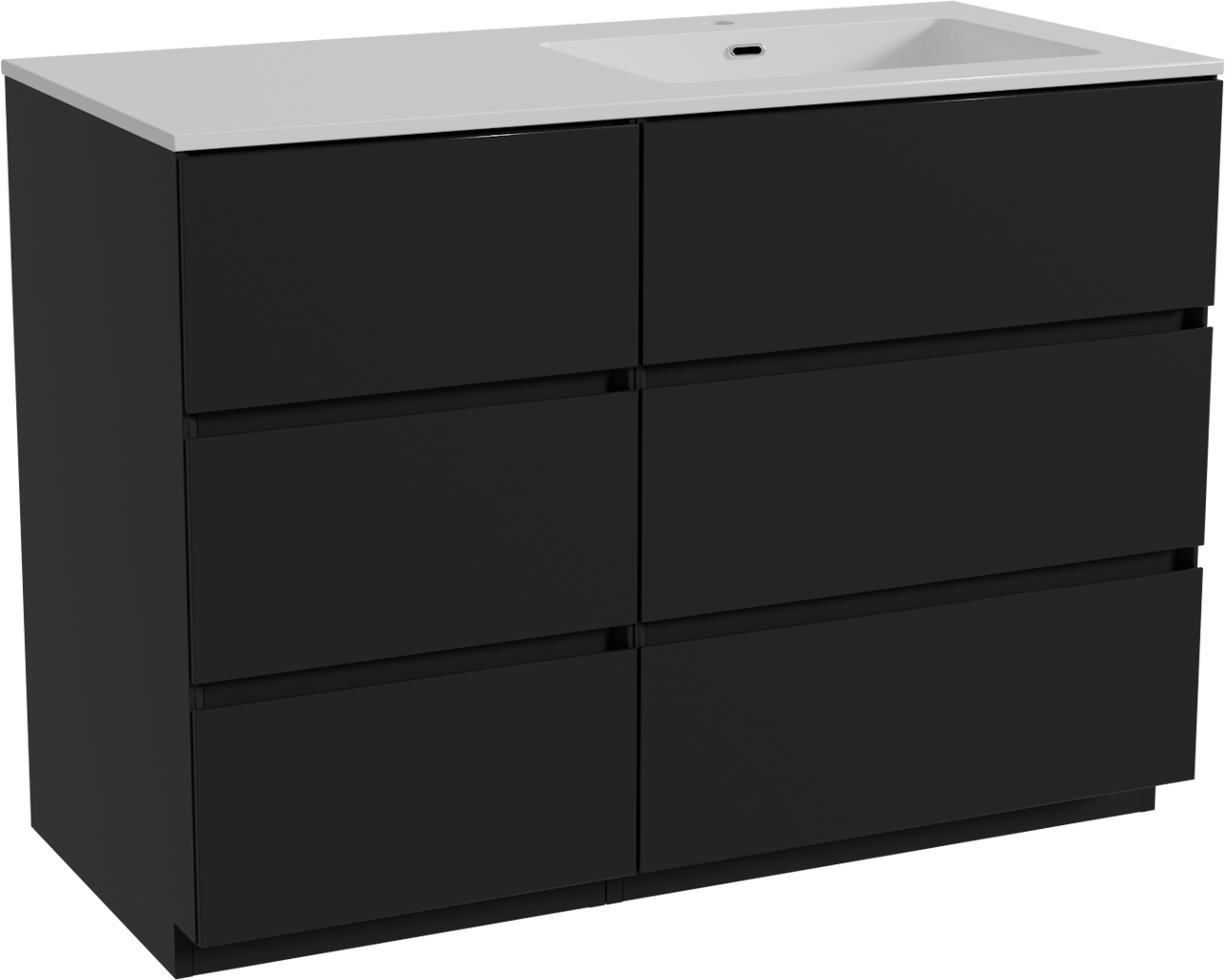 Storke Edge staand badmeubel 110 x 52 cm mat zwart met Diva asymmetrisch rechtse wastafel in composietmarmer hoogglans wit