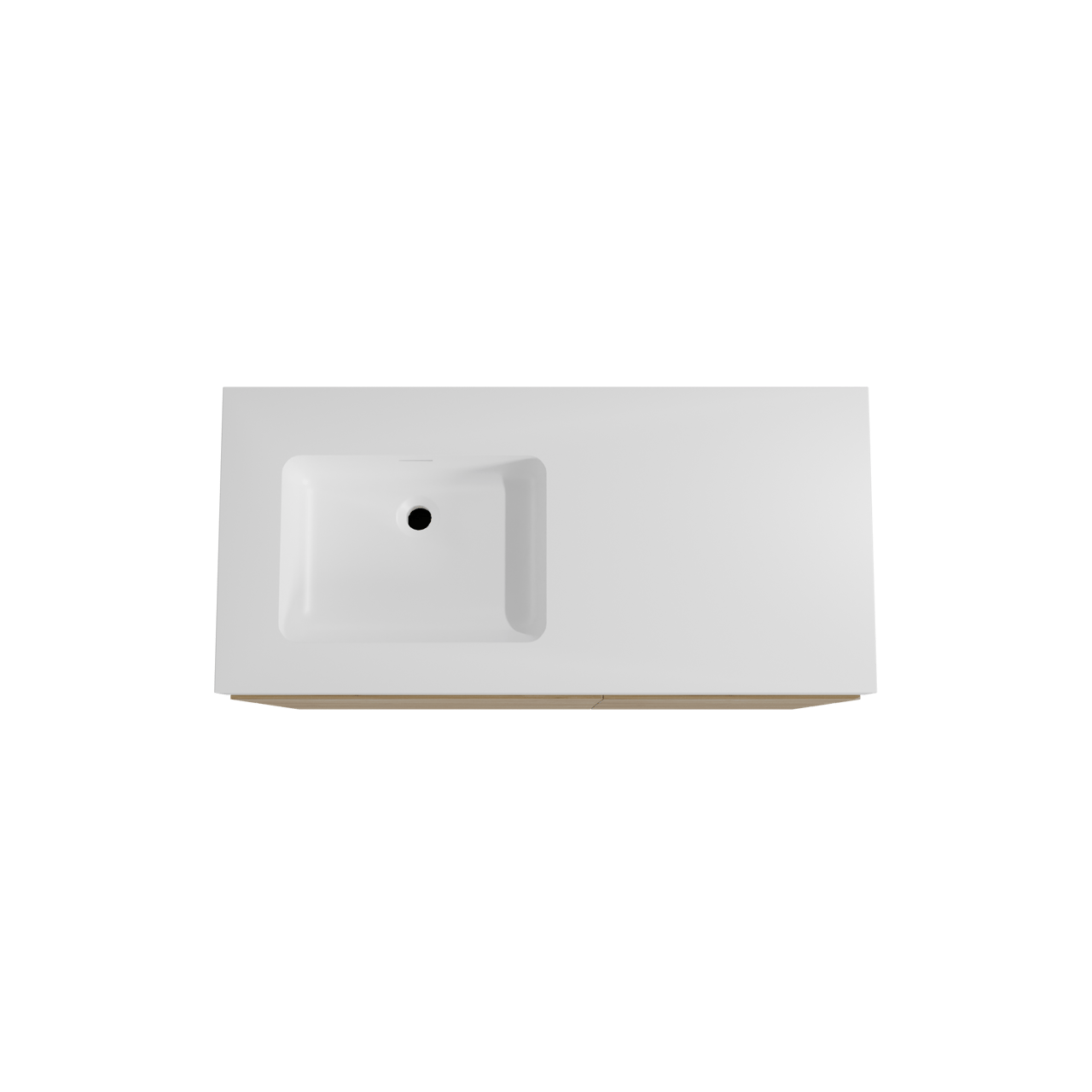 Storke Edge meuble salle de bains à poser 110 x 52 cm chêne brut avec Mata High plan vasque asymétrique à gauche en solid surface blanc mat