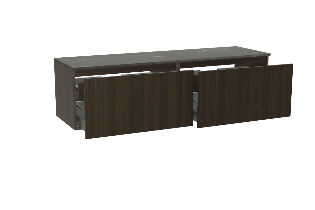 Balmani Sfera zwevend badmeubel 180 x 55 cm eucalyptus met Stretto enkel of dubbel wastafelblad in marmer pietra grey