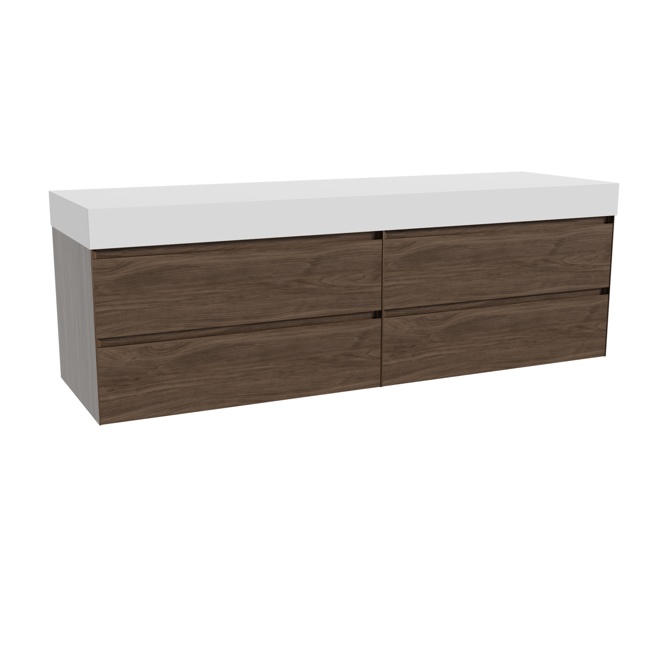 Balmani Mitra zwevend badkamermeubel 180 x 55 cm amerikaanse notelaar met Dominus enkel of dubbel tablet in solid surface mat wit