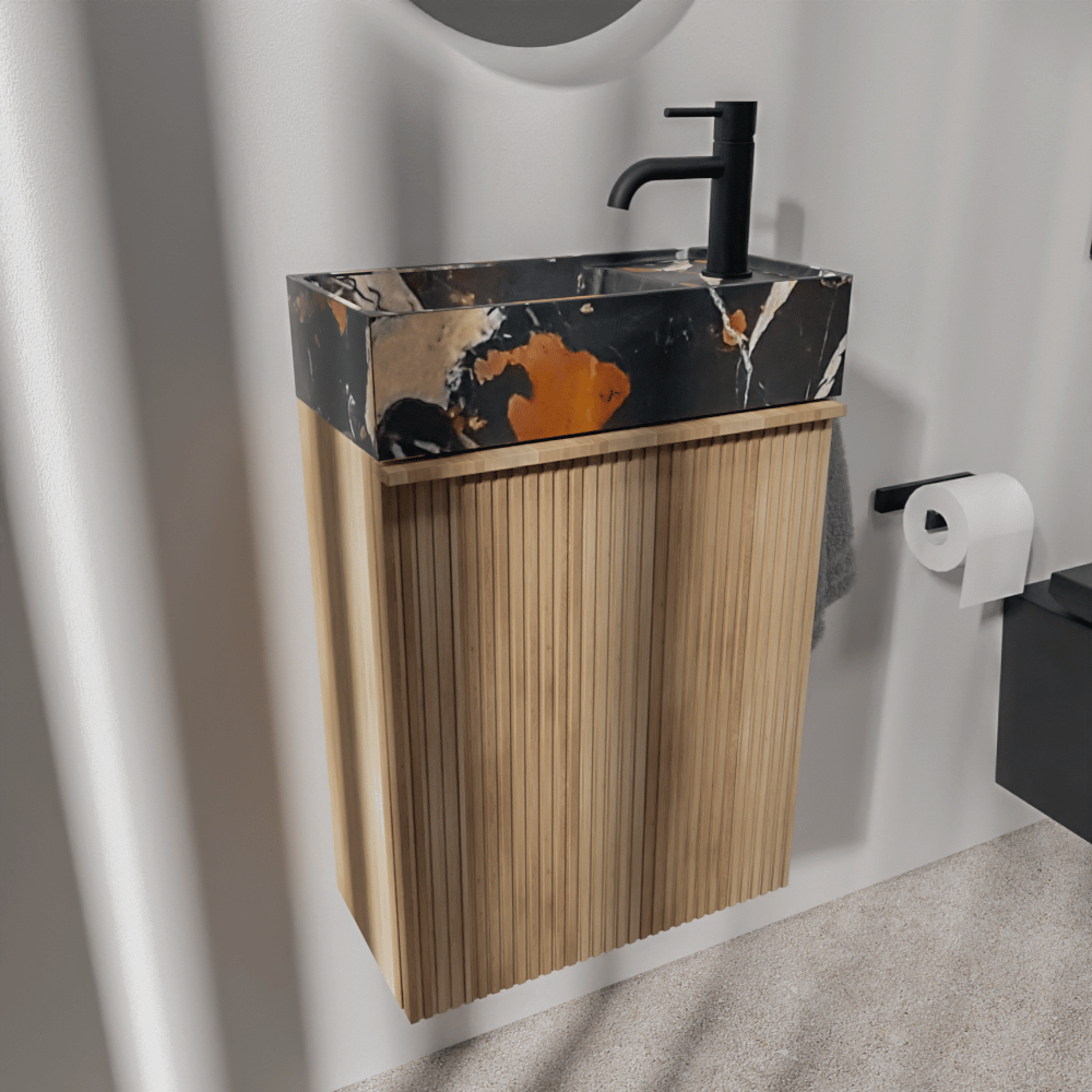 Balmani Forma zwevend toiletmeubel 42 x 21 cm natuur eik met Dama wastafel in Portoro Gold marmer