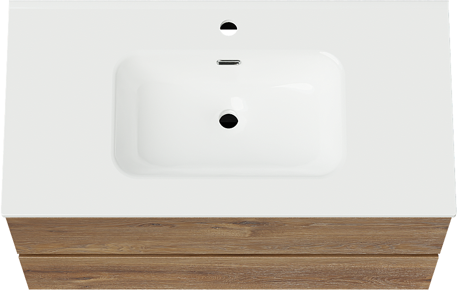 Linie Lado meuble salle de bains suspendu 90 x 46 cm chêne brun avec Baro plan simple en porcelaine blanc brillant