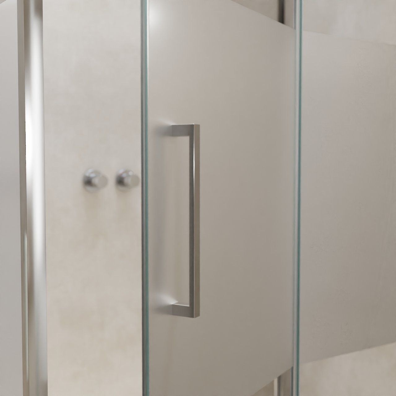 Balmani Senses Design douche d'angle avec porte pivotante à droite et paroi latérale fixe, 120 x 80 cm, Verre transparent avec bande mate, Profil chrome