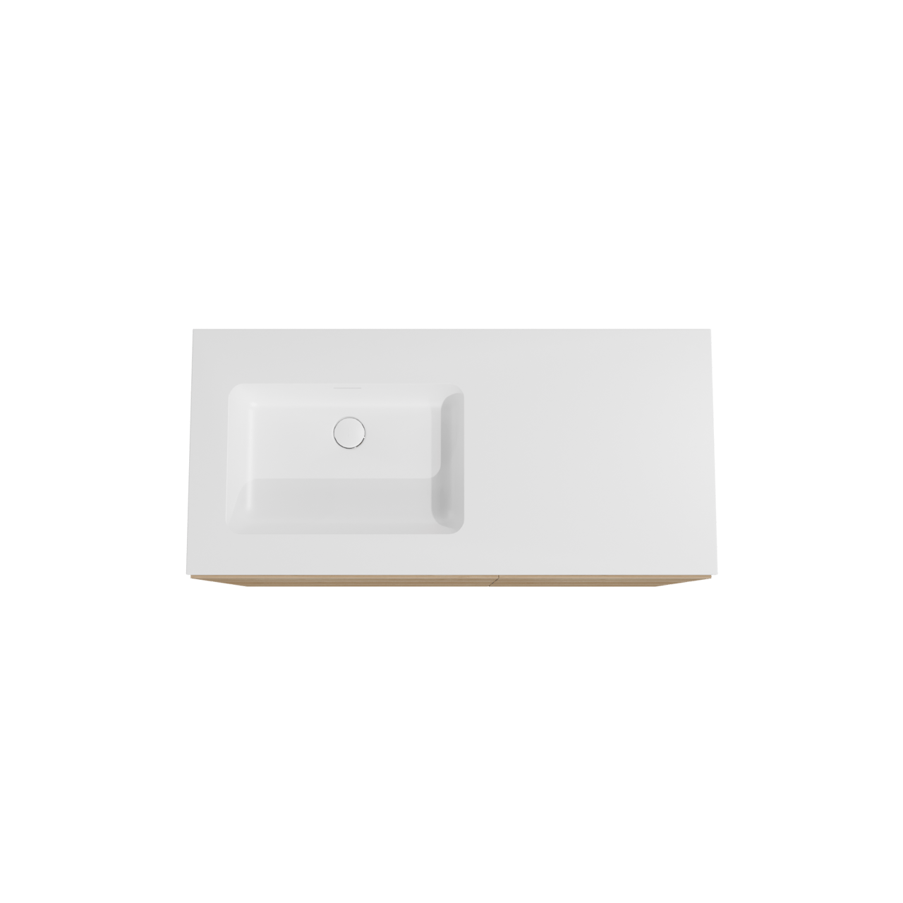 Storke Edge meuble salle de bains à poser 110 x 52 cm chêne brut avec Mata plan vasque asymétrique à gauche en solid surface blanc mat