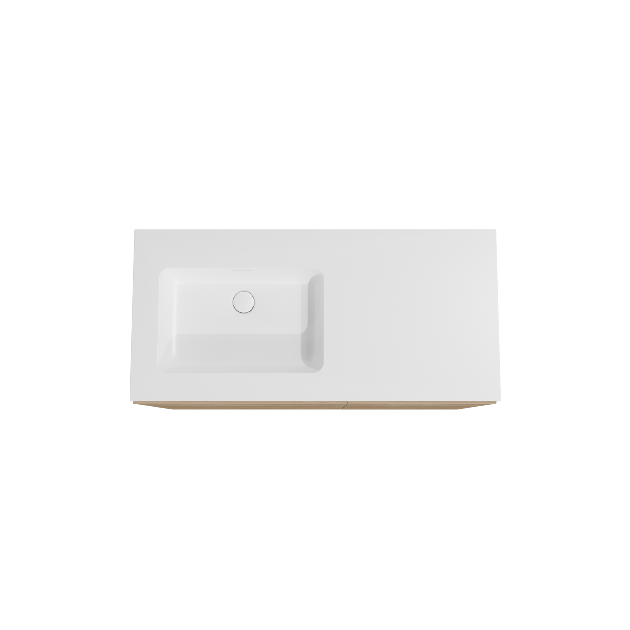 Storke Edge freistehendes Möbelstück Set: 110 x 52 cm, Rohe Eiche, mit Mata Waschtisch links, Solid Surface Weiß matt