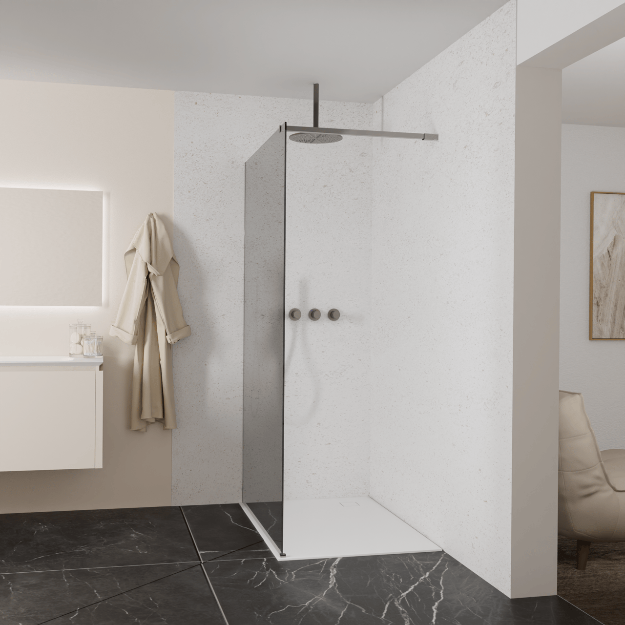Balmani Modular Walk-In Dusche: 120 x 200 cm, Reflex-Spiegelglas, Profil Brushed GunMetal