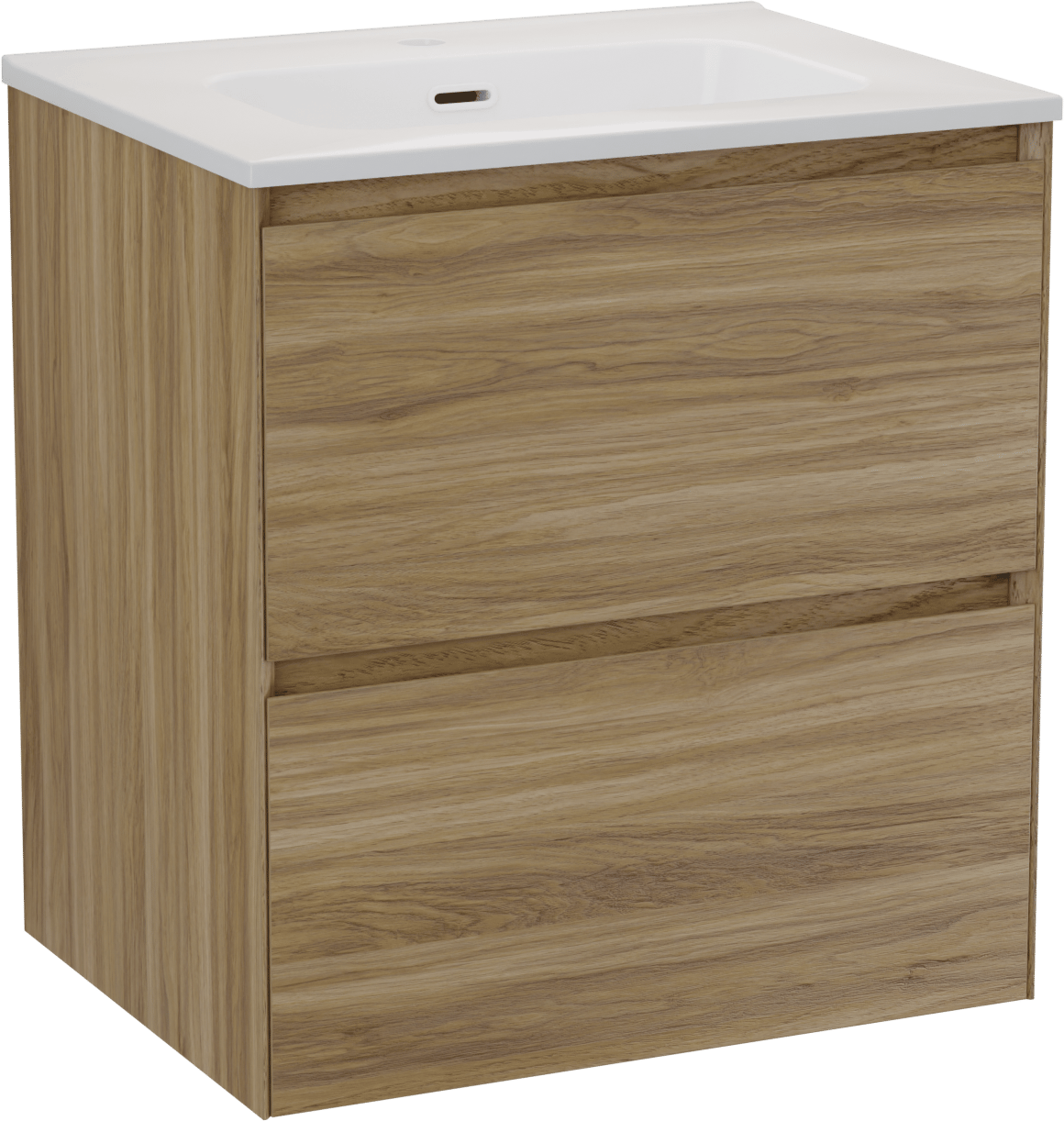 Balmani Mitra Compact hängendes Möbelstück Set: 60 x 46 cm, Wildeiche, Nostra Einzelwaschtisch Porzellan glänzend Weiβ