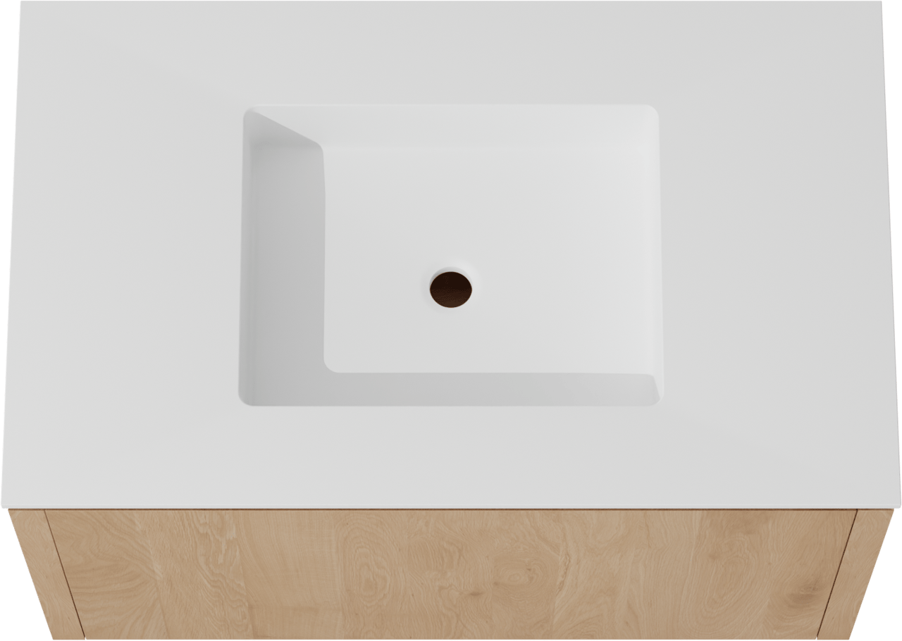 Balmani Eclips hängendes Möbelstück Set: 90 x 55 cm, Eiche Natur, mit Tablo Stretto Einzelwaschtisch Solid Surface Weiβ matt