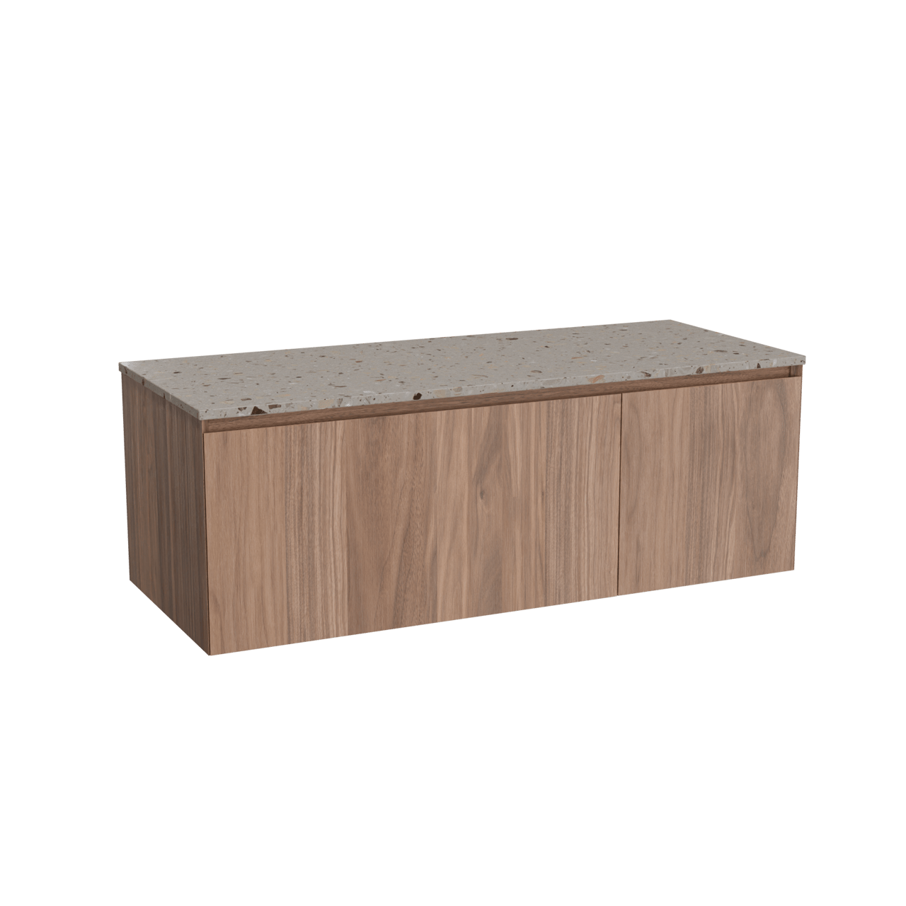 Balmani Idra zwevend badkamermeubel 135 x 55 cm notelaar met Stretto enkel of dubbel tablet in terrazzo greige terrazzo