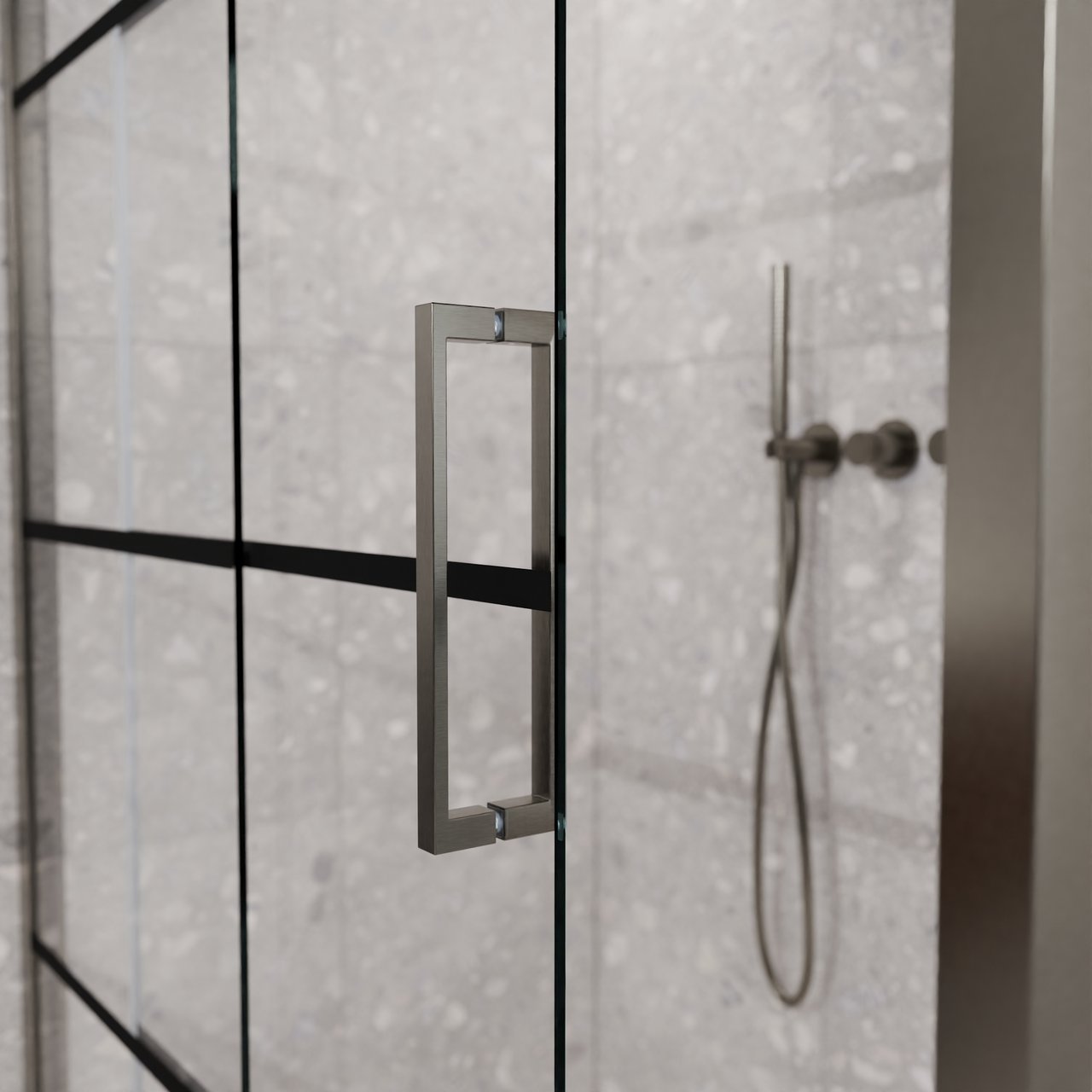 Balmani Senses Design Eckdusche: Schiebetür (Links) mit fixierte Seitenwand, 160 x 90 cm, Lined, Profil Brushed GunMetal