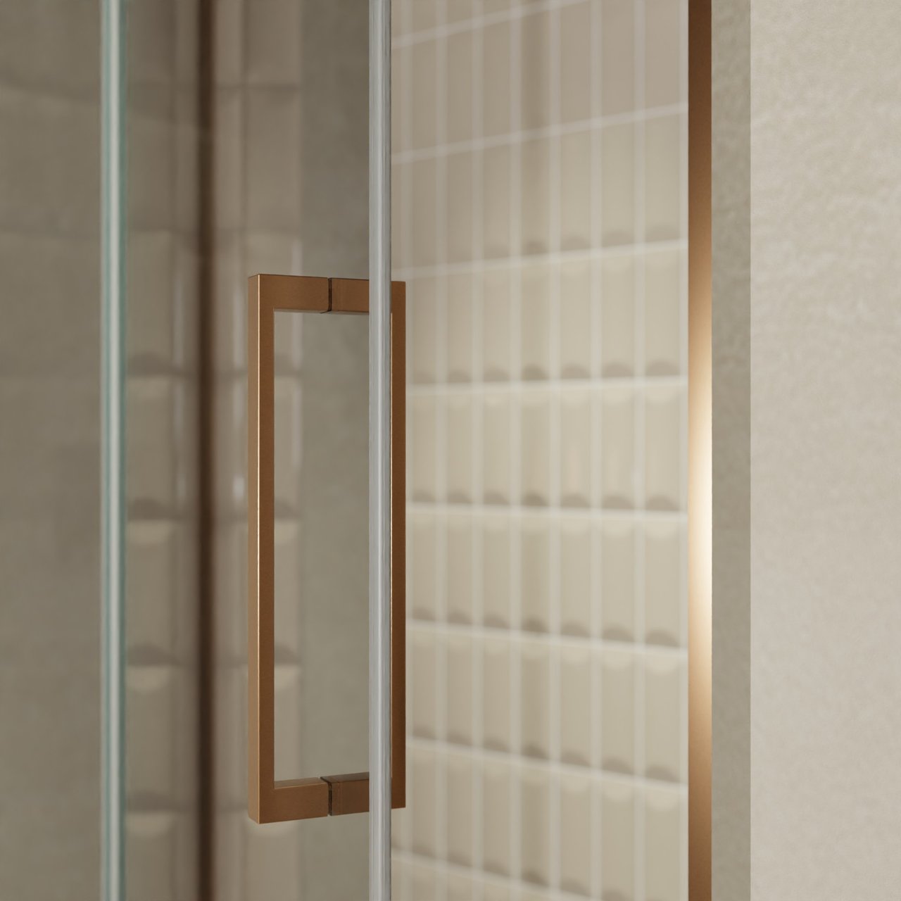 Balmani Senses Design Dusche Drehtür, Links, 140 cm x 210 cm, Reflex-Spiegelglas, Profil Brushed Rosegold, inklusive Coating