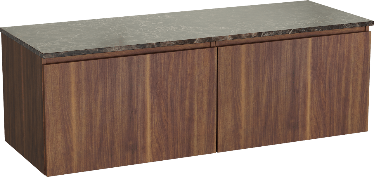 Balmani Sfera hängendes Möbelstück Set: 150 x 55 cm, Amerikanischer Nussbaum, mit Stretto Einzel- oder Doppel Waschtischplatte, Marmor Dark Emperador