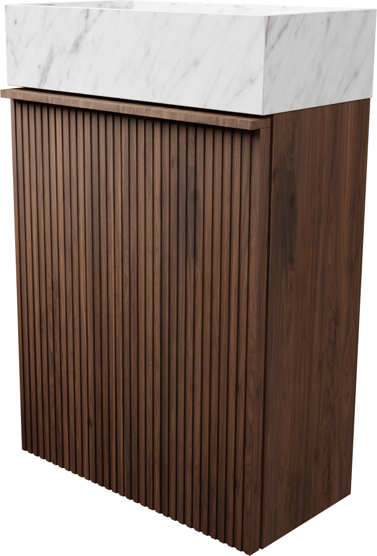 Balmani Forma meuble wc suspendu 42 x 21 cm noyer américain avec Dama lavabo en marbre Carrara