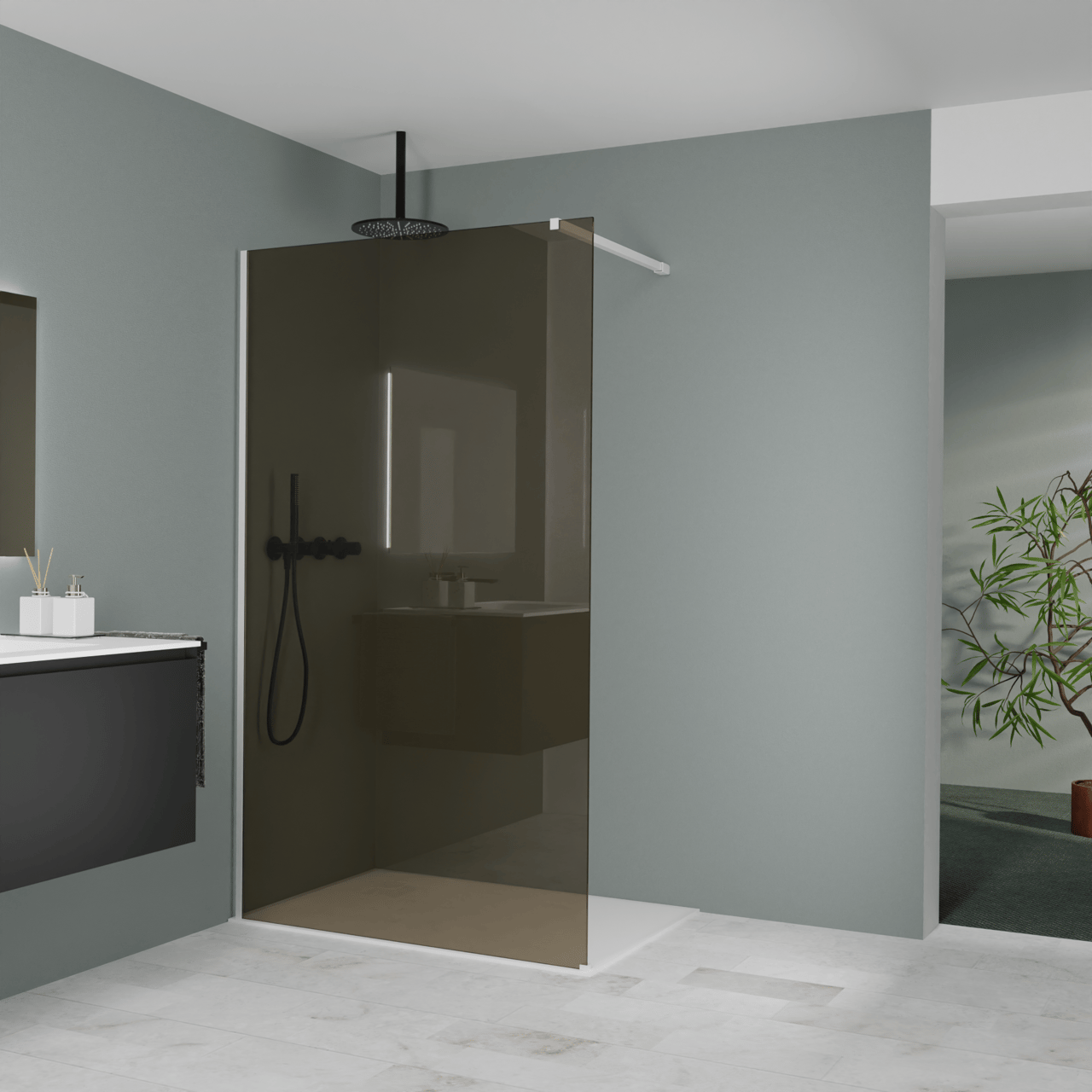 Balmani Modular Walk-In Dusche: 120 x 200 cm, Bronze Glas, Profil Weiß matt
