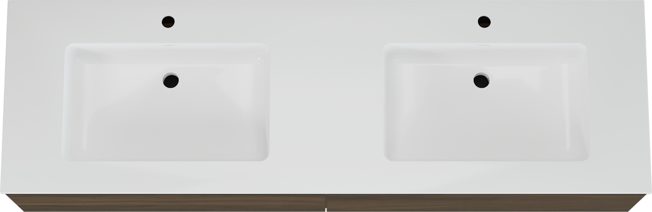 Storke Edge meuble salle de bains suspendu 170 x 52 cm noyer avec Bilia double vasque en marbre composite blanc brillant