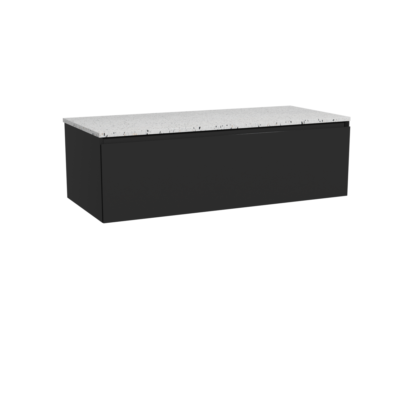 Storke Edge zwevend badkamermeubel 120 x 52 cm mat zwart met Tavola enkel of dubbel tablet in mat wit/zwart terrazzo