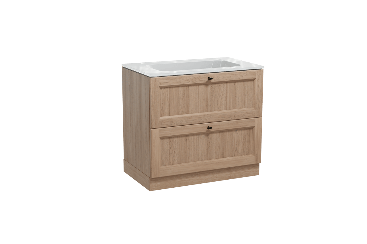 Balmani Lemon staand badmeubel 90 x 55 cm verweerd eiken met Tablo Strada enkele wastafel in composietmarmer hoogglans wit