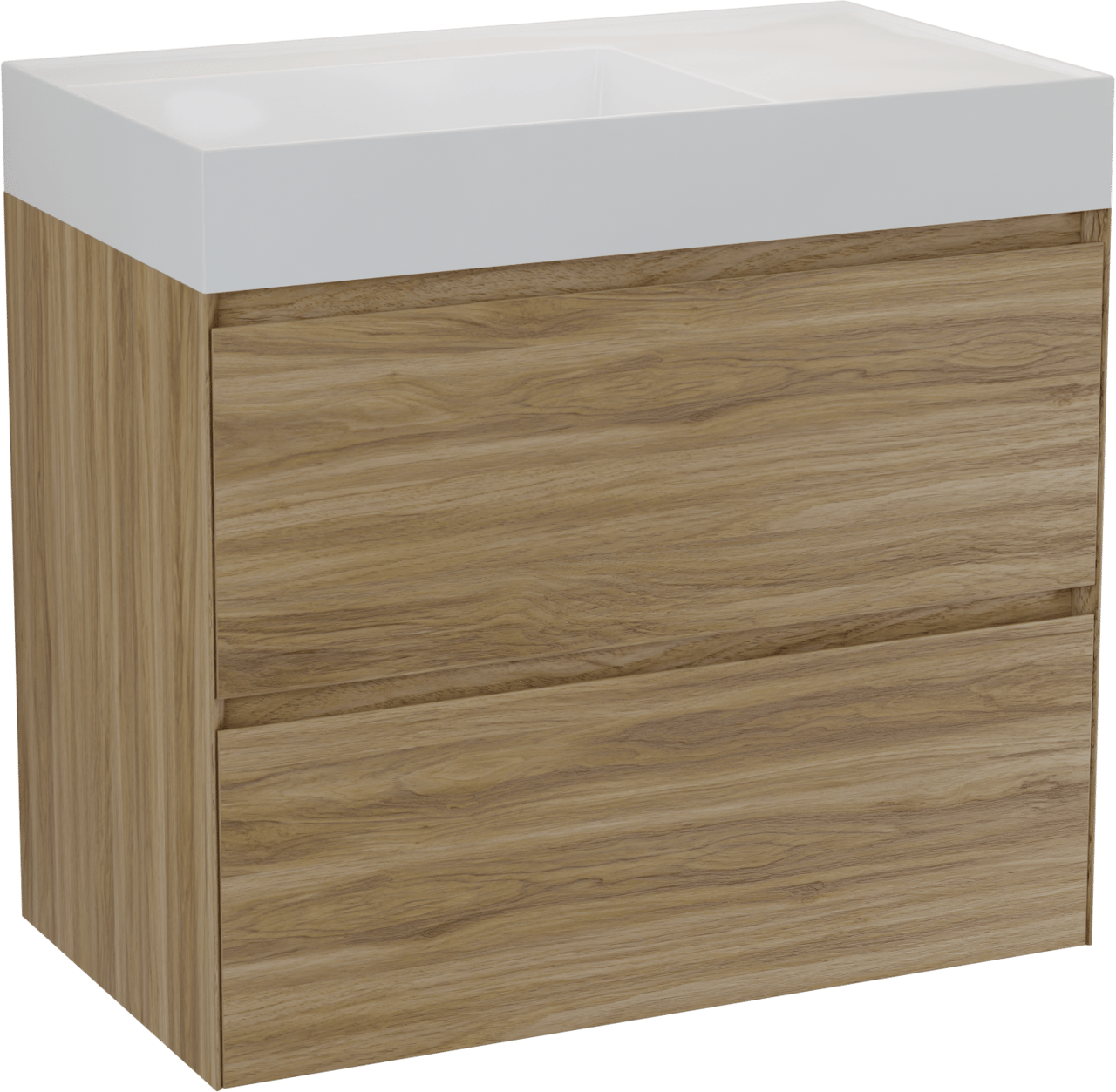 Balmani Mitra Compact meuble salle de bains suspendu 80 x 46 cm chêne sauvage avec Argila vasque asymétrique gauche en marbre composite blanc brillant