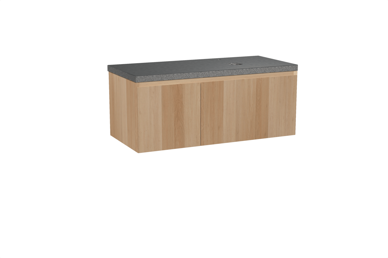 Balmani Idra meuble salle de bains suspendu 120 x 55 cm chêne naturel avec Rock vasque asymétrique gauche en granit noir