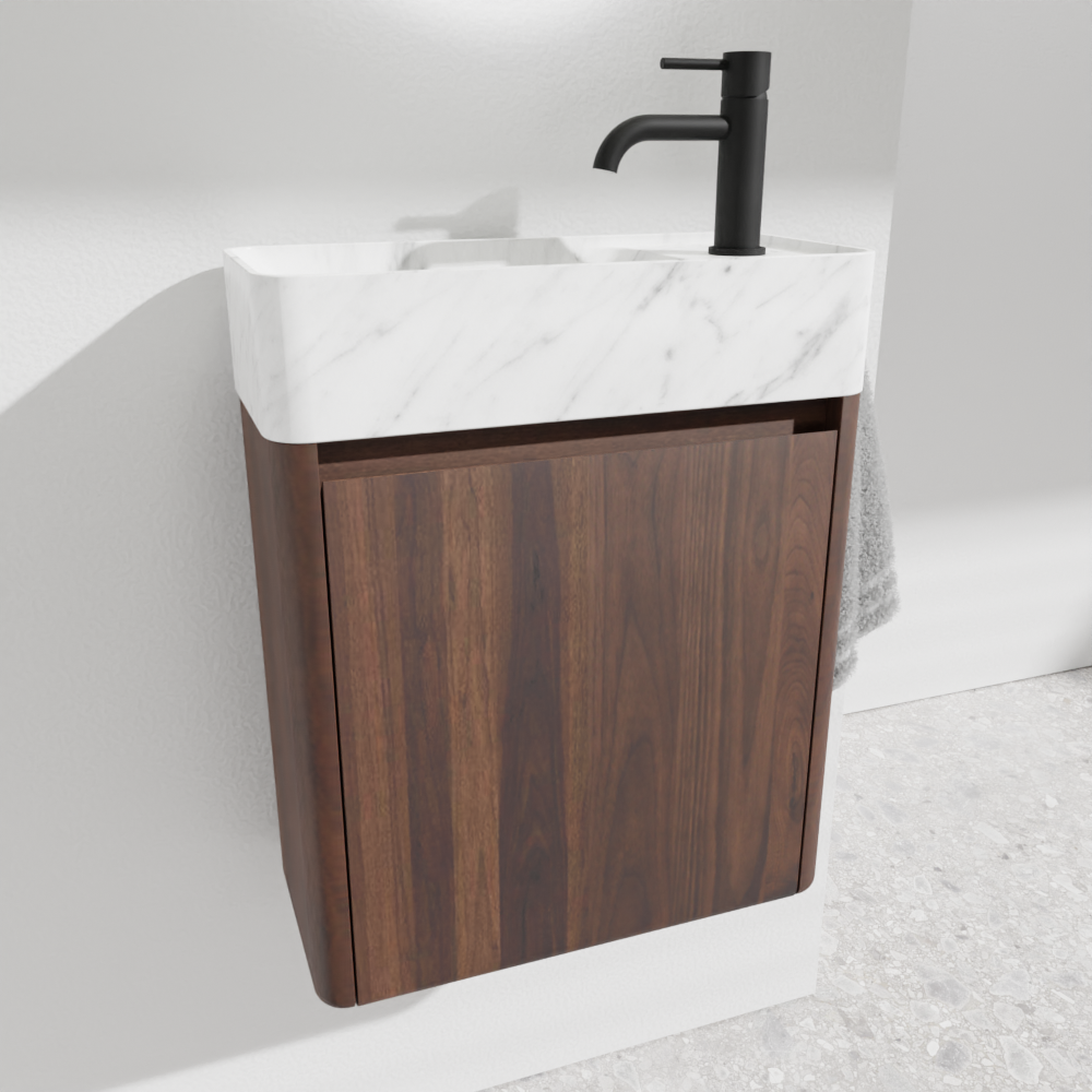 Balmani Fara zwevend toiletmeubel 45 x 22 cm amerikaanse notelaar met Fara wastafel in Carrara marmer