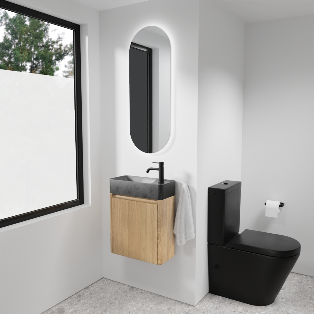 Balmani Fara meuble wc suspendu 45 x 22 cm chêne naturel avec Fara lavabo en granite aiguisé