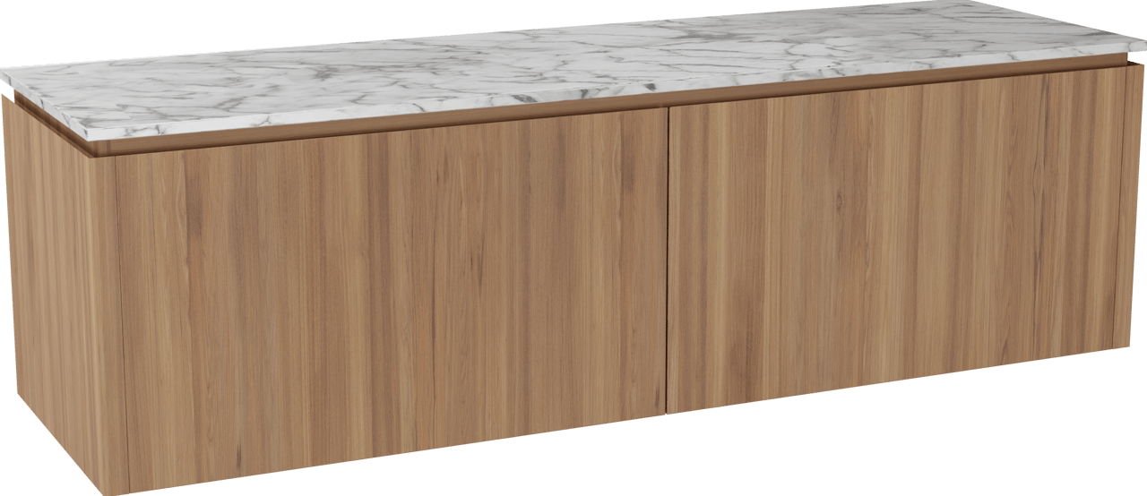 Balmani Eclips zwevend badkamermeubel 180 x 55 cm Teak met Stretto enkel of dubbel tablet in Carrara marmer