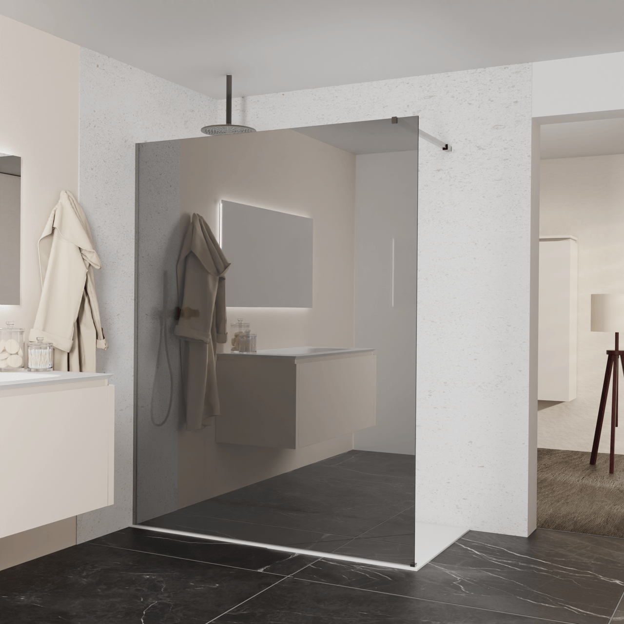 Balmani Modular douche à l'italienne: 160 x 200 cm, Miroir Reflex, avec coating, Profil Brushed GunMetal