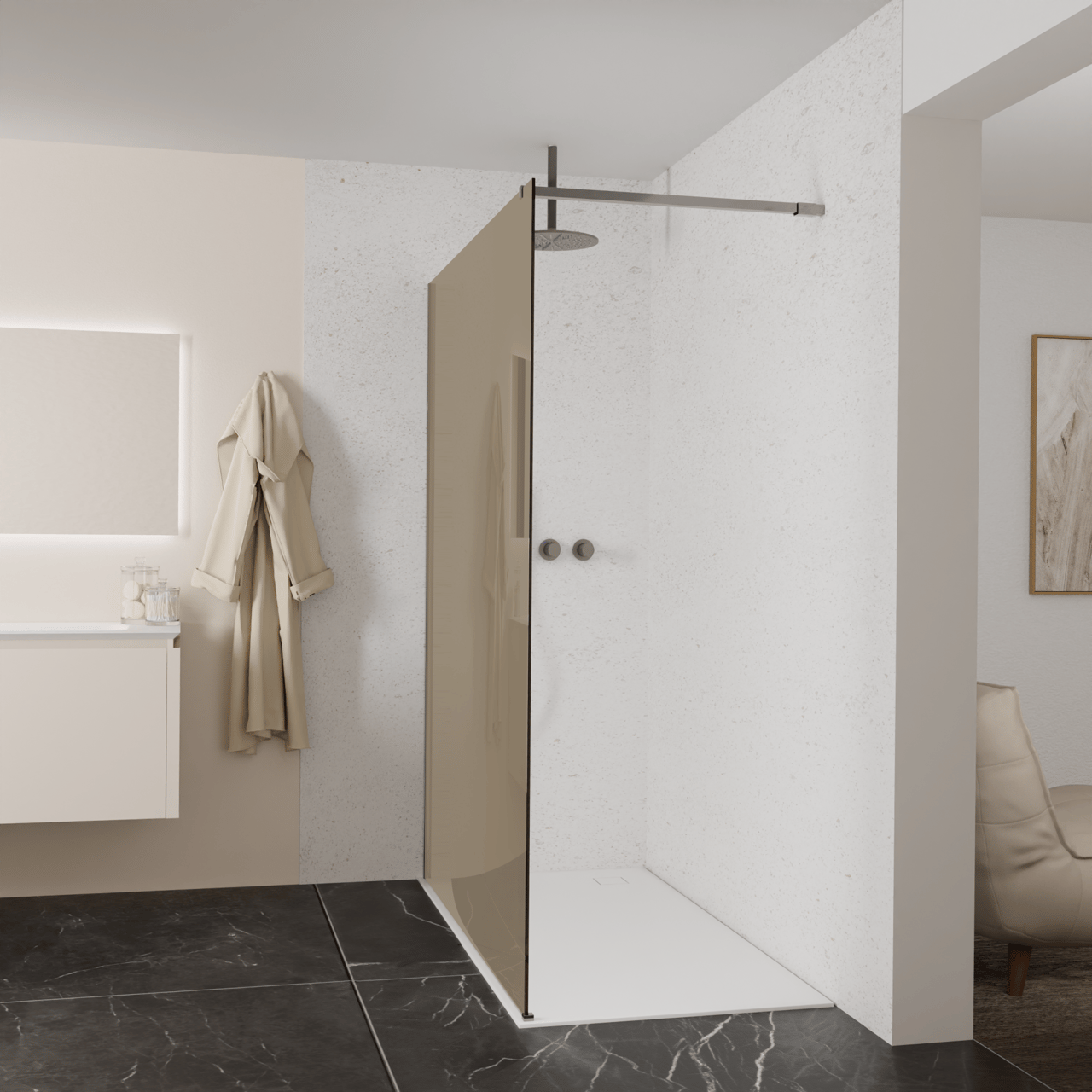 Balmani Modular douche à l'italienne: 160 x 200 cm, Verre bronze, Profil Brushed GunMetal