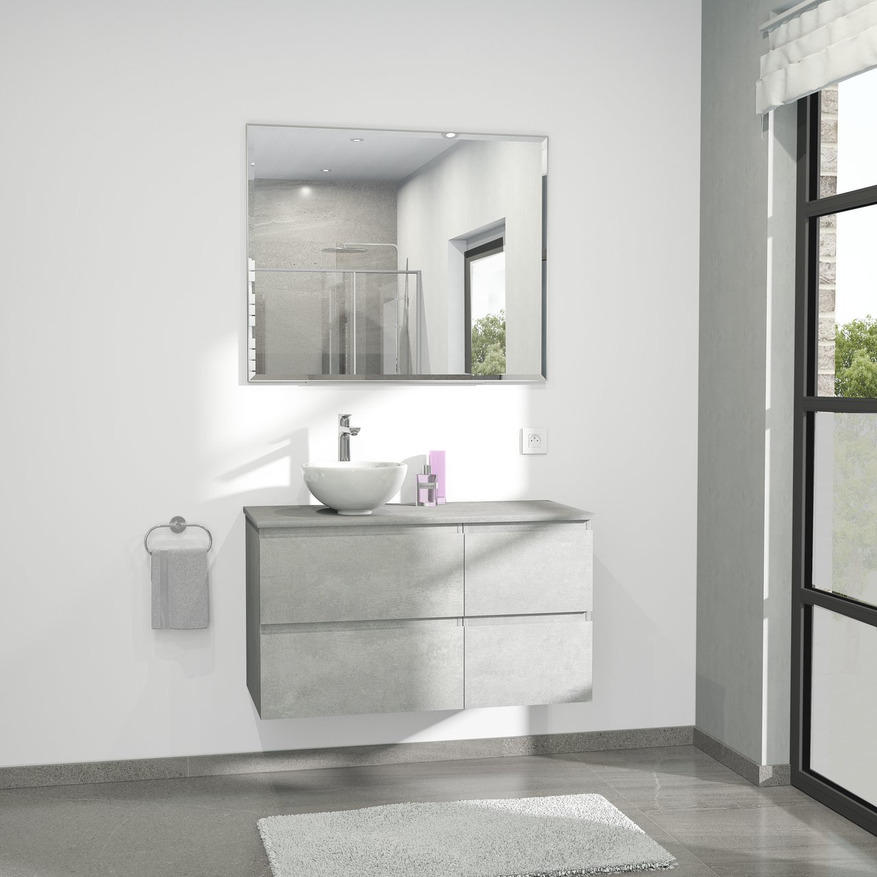 Linie Lado tablette simple ou double béton gris foncé mélaminé 100 x 46 cm