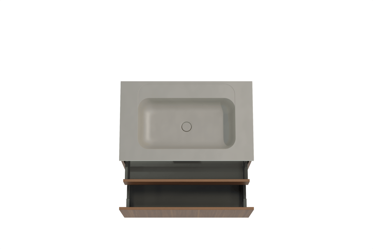 Balmani Sfera hängendes Möbelstück Set: 90 x 55 cm, Amerikanischer Nussbaum, mit Tablo Strada Einzelwaschtisch, Marmorkomposit Seidengrau