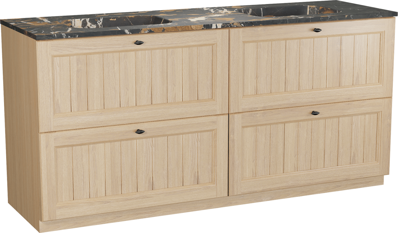 Balmani Lemon staand badkamermeubel 180 x 55 cm, fineer natuur eik met Tablo Arcato dubbele wastafel in portoro gold